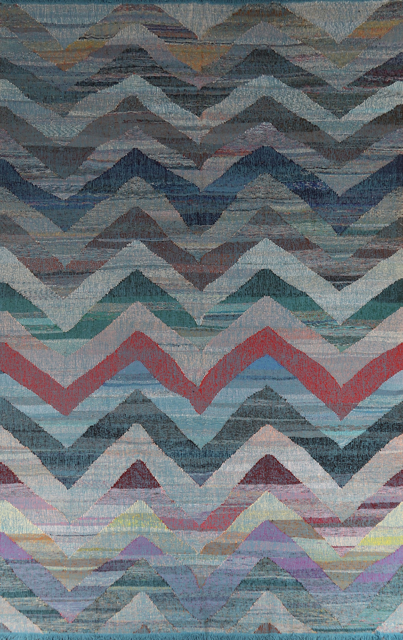 Chevron Wool Modern Kilim Turkish Large Rug 10x14