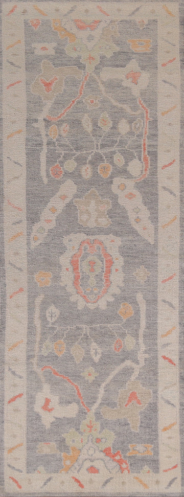 Vegetable Dye Gray Oushak Turkish Runner Rug 3x10