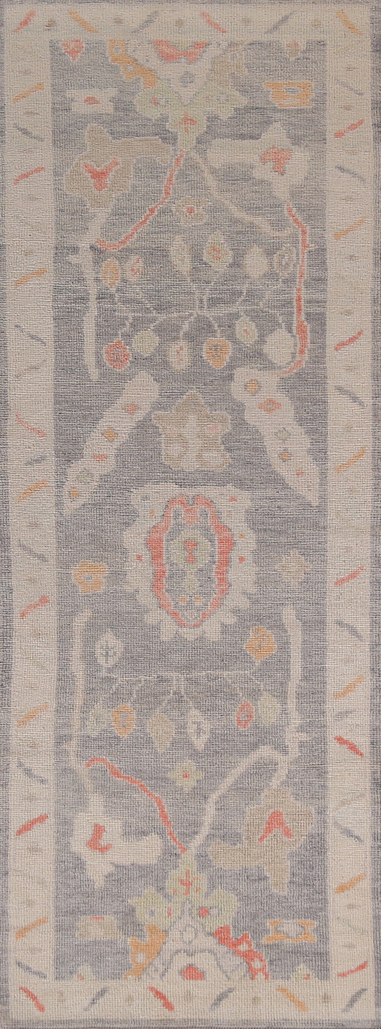 Vegetable Dye Gray Oushak Turkish Runner Rug 3x10