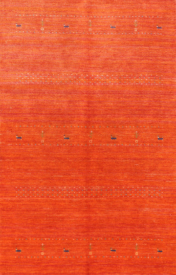 Orange Wool Tribal Gabbeh Indian Area Rug 5x8