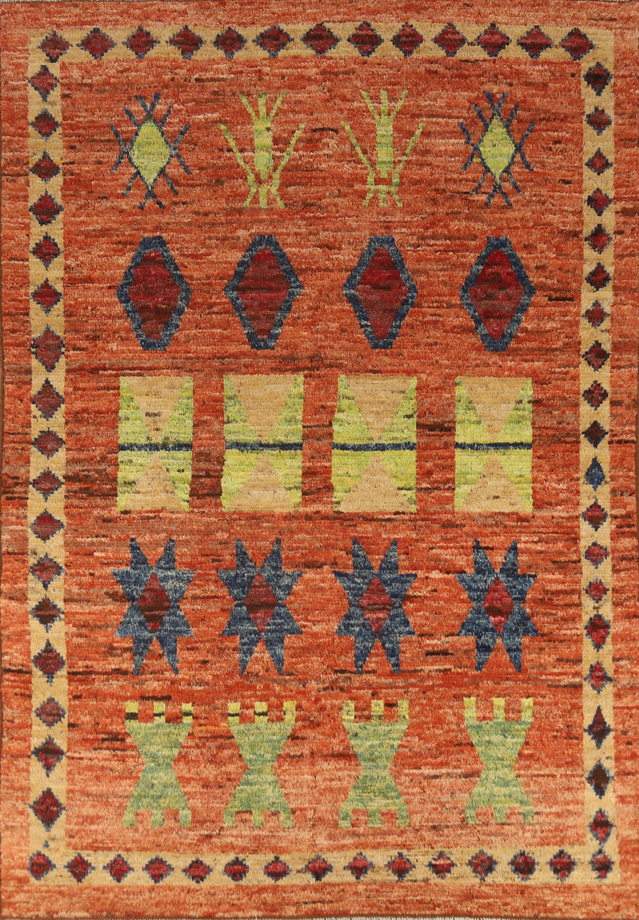 Orange Wool Moroccan Oriental Area Rug 7x10