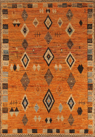 Orange Geometric Moroccan Oriental Area Rug 7x10