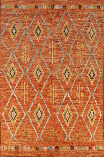 Orange Geometric Moroccan Oriental Area Rug 7x10