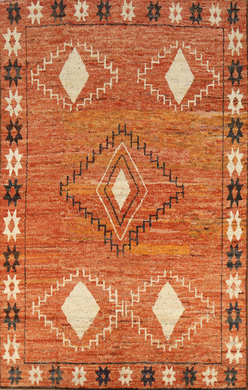 Orange Wool Moroccan Oriental Area Rug 7x10