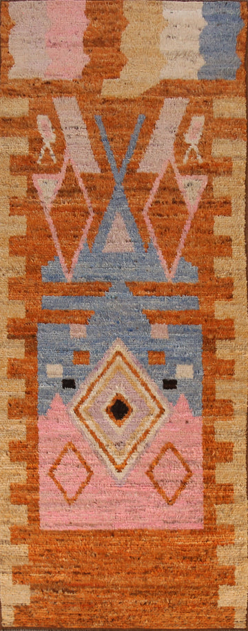 Geometric Wool Moroccan Oriental Runner Rug 3x10