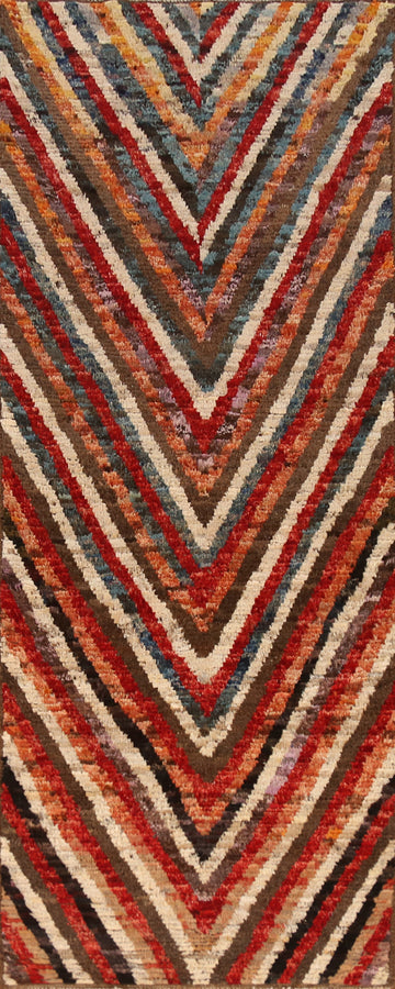 Chevron Style Wool Moroccan Oriental Runner Rug 3x10