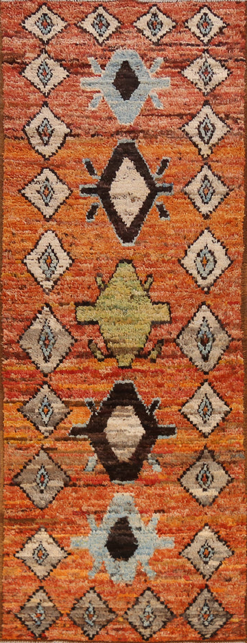 Geometric Wool Moroccan Oriental Runner Rug 3x10