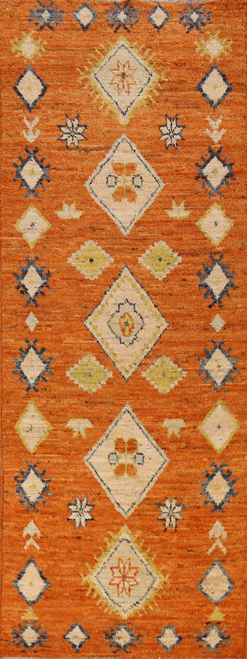 Orange Wool Moroccan Oriental Runner Rug 3x10