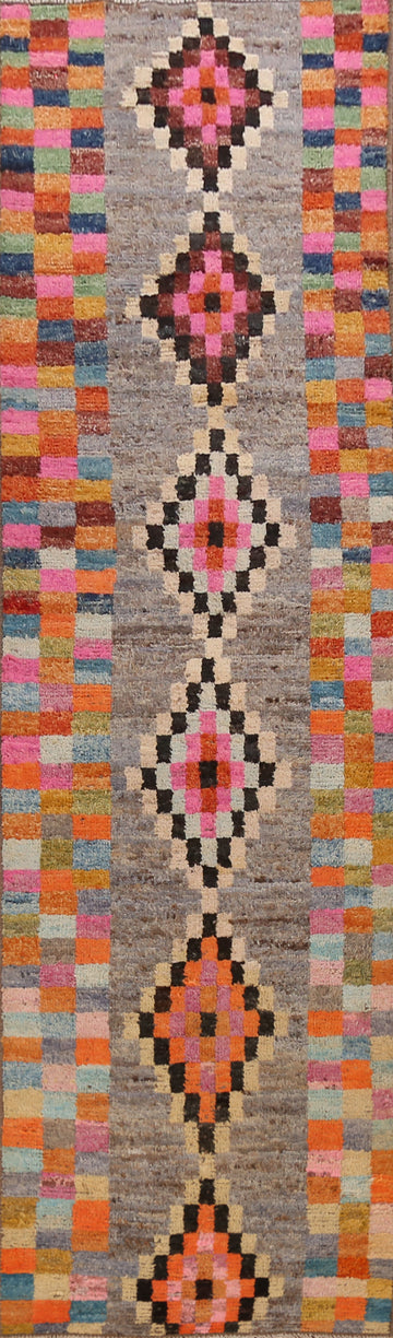 Checkered Wool Moroccan Oriental Runner Rug 3x13