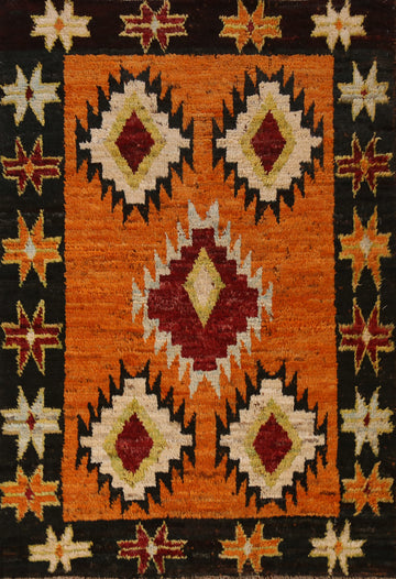 Orange Wool Geometric Moroccan Oriental Rug 4x6