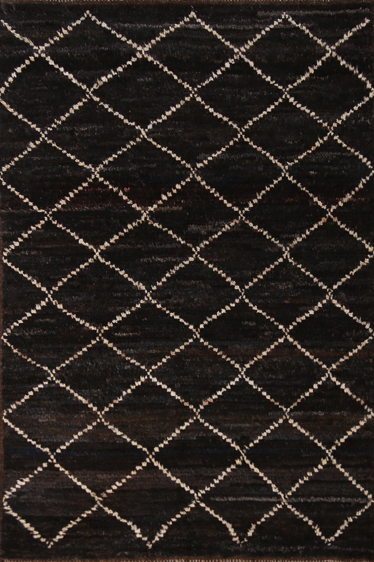 Black Trellis Wool Moroccan Oriental Rug 4x6