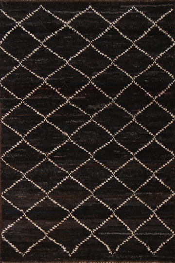 Black Trellis Wool Moroccan Oriental Rug 4x6