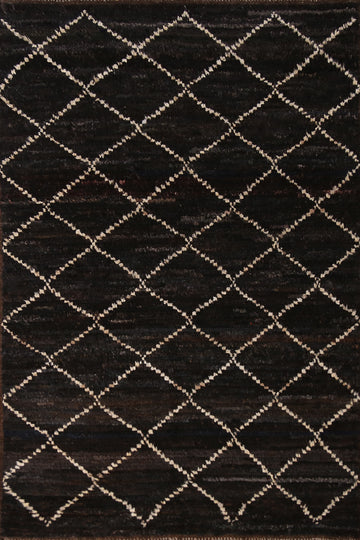 Black Trellis Wool Moroccan Oriental Rug 4x6