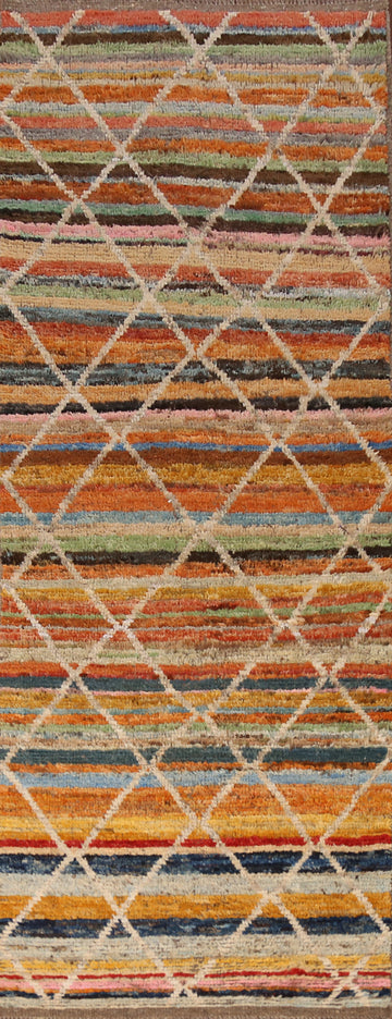 Striped Wool Moroccan Oriental Runner Rug 3x10