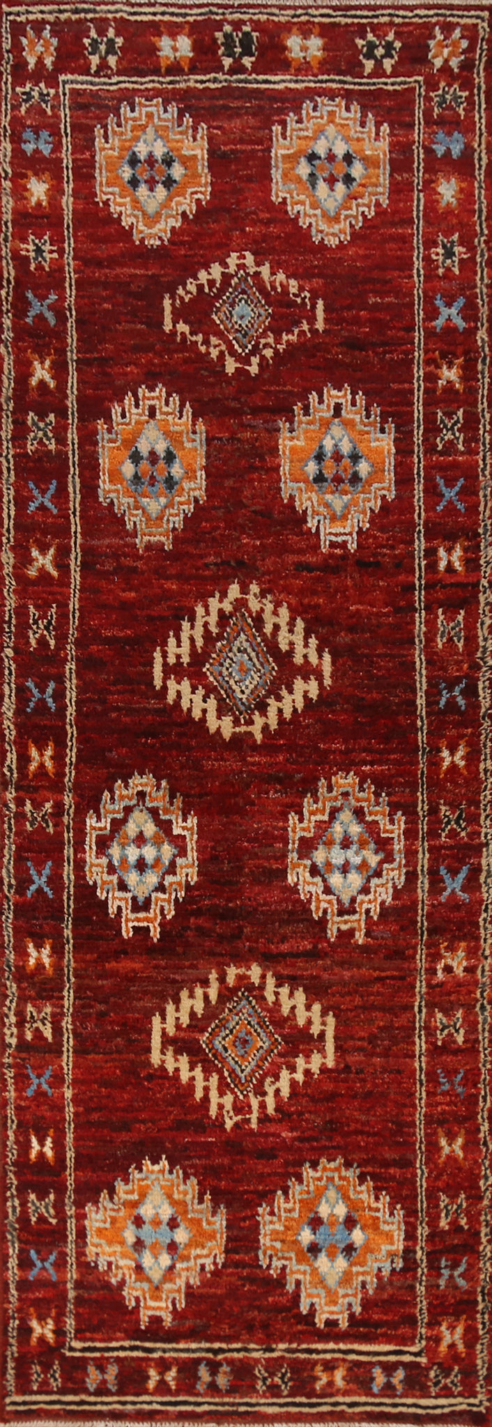 Red Wool Moroccan Oriental Runner Rug 3x10