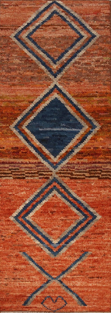 Orange Wool Moroccan Oriental Runner Rug 3x10