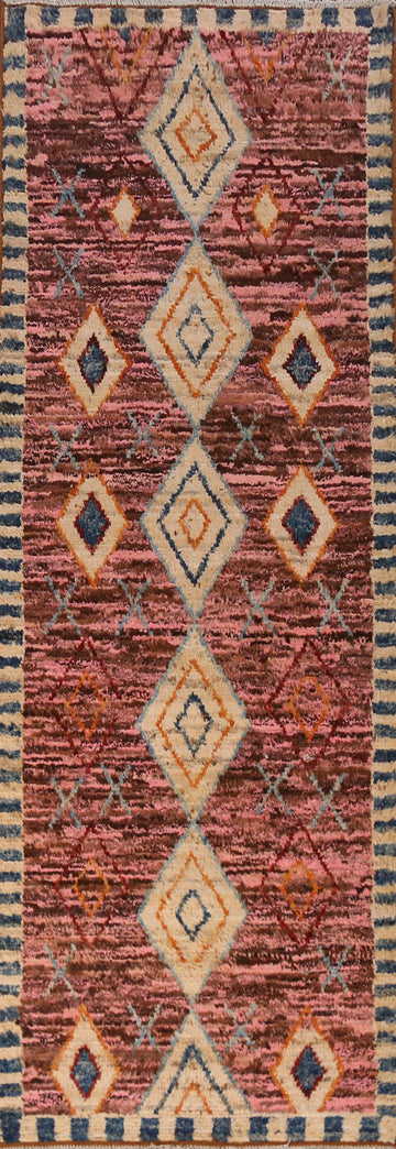 Pink Geometric Moroccan Oriental Runner Rug 3x9