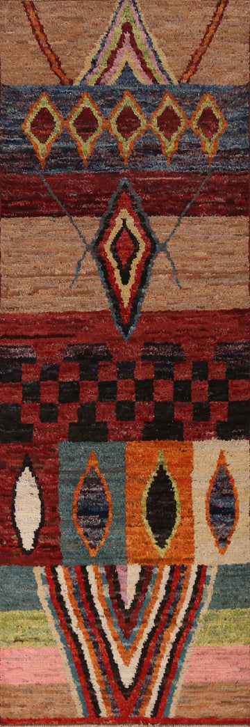 Geometric Wool Moroccan Oriental Runner Rug 3x10