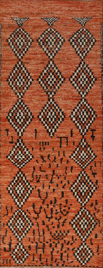 Orange Wool Moroccan Oriental Runner Rug 3x10