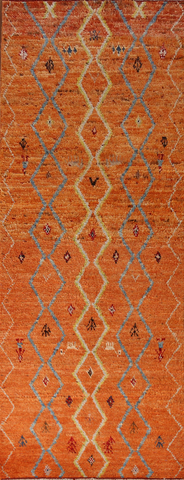 Orange Wool Moroccan Oriental Runner Rug 3x10