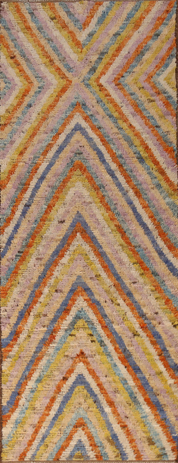 Chevron Style Wool Moroccan Oriental Runner Rug 3x10