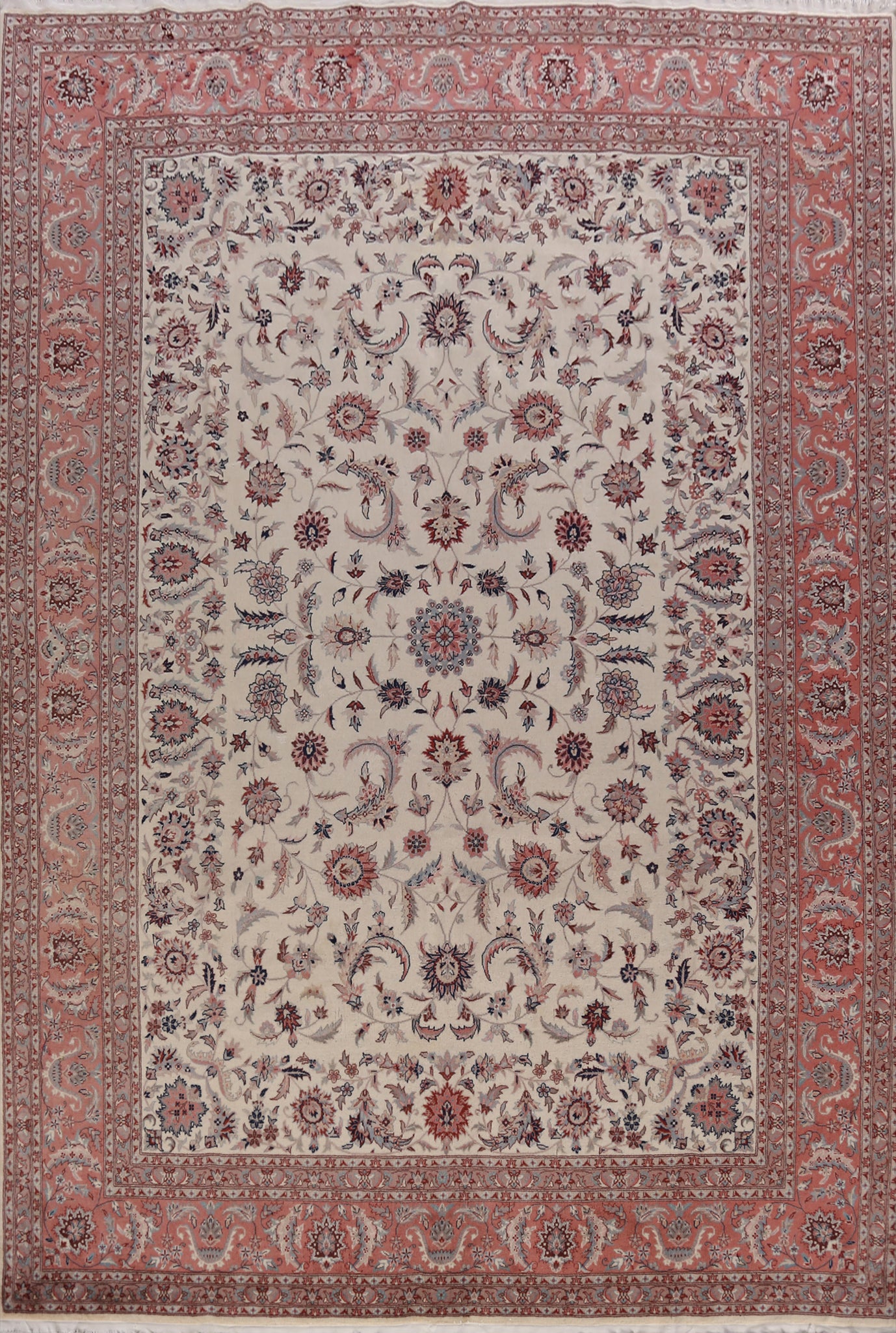 Ivory Floral Wool Kashan Oriental Area Rug 9x12