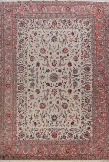 Ivory Floral Wool Kashan Oriental Area Rug 9x12
