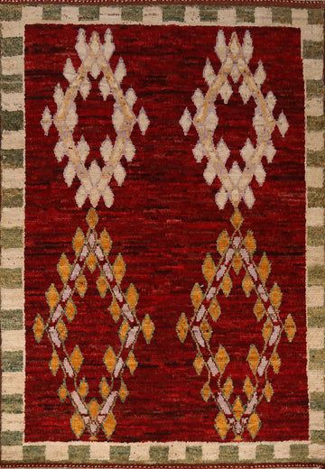 Red Geometric Moroccan Oriental Area Rug 6x8
