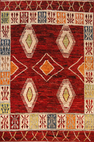 Red Handmade Wool Moroccan Oriental Area Rug 7x10