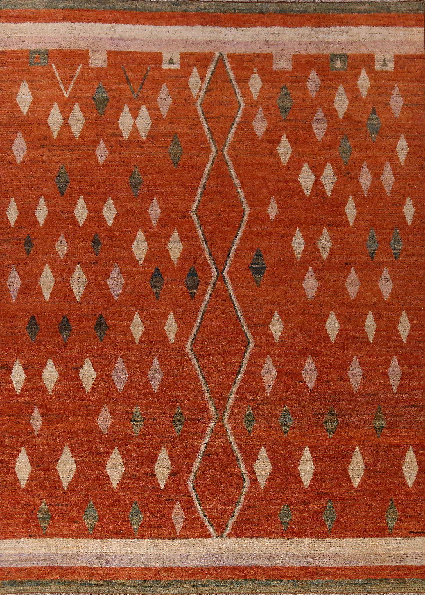 Orange Wool Moroccan Oriental Large Rug 10x14