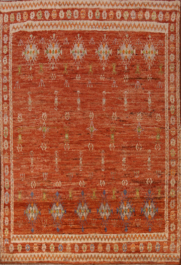 Wool Orange Moroccan Oriental Area Rug 7x10