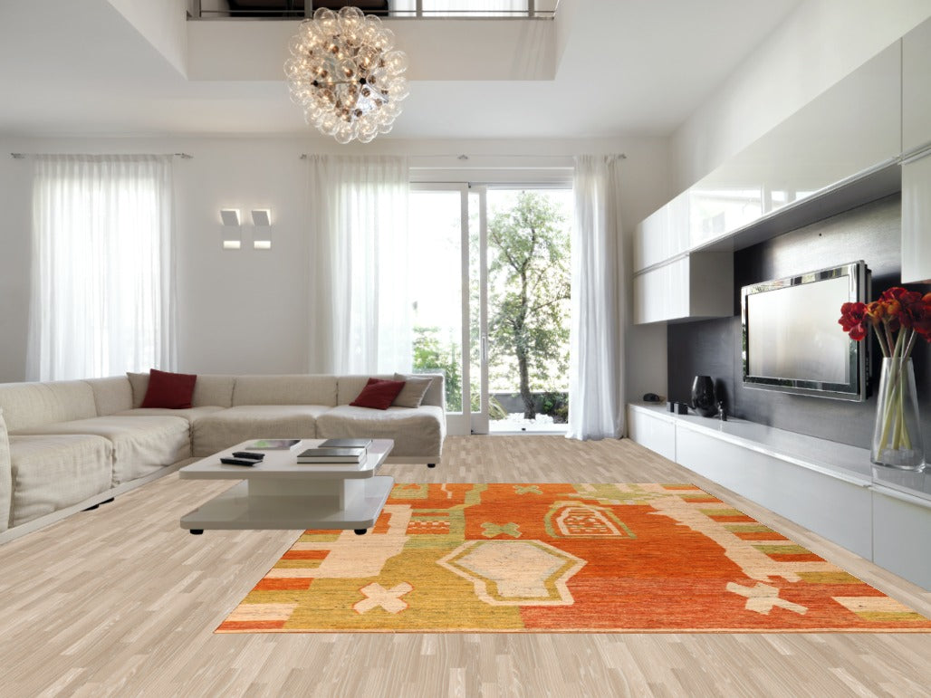Orange Geometric Moroccan Oriental Large Rug 10x14