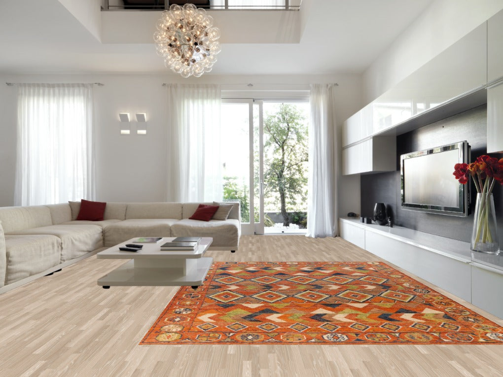 Orange Geometric Moroccan Oriental Large Rug 10x14