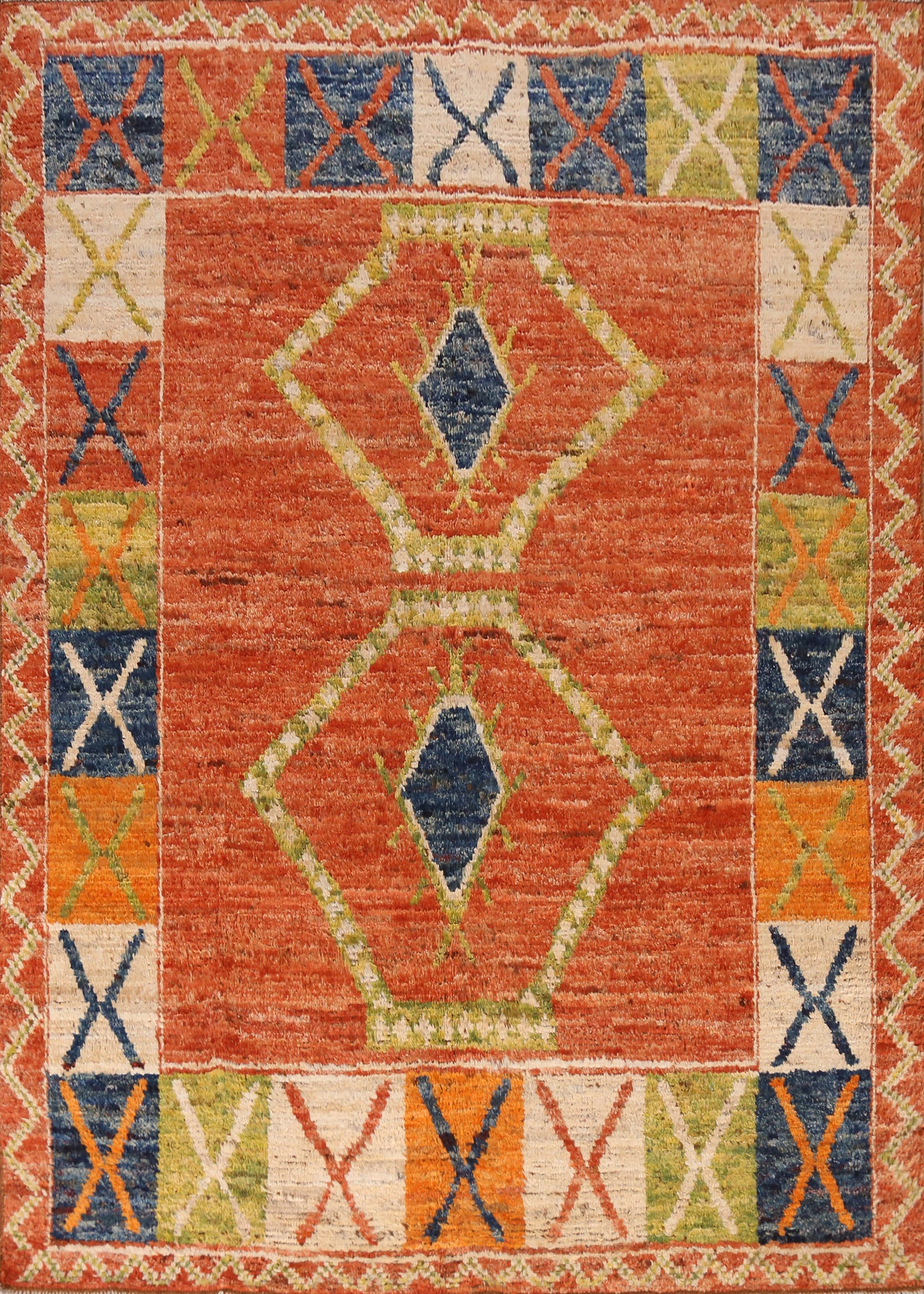 Orange Wool Moroccan Oriental Area Rug 6x8