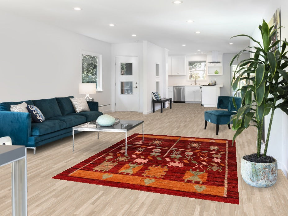 Red Geometric Moroccan Oriental Area Rug 6x8