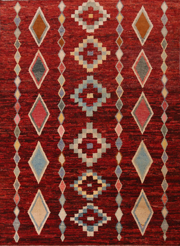 Red Geometric Moroccan Oriental Area Rug 8x10