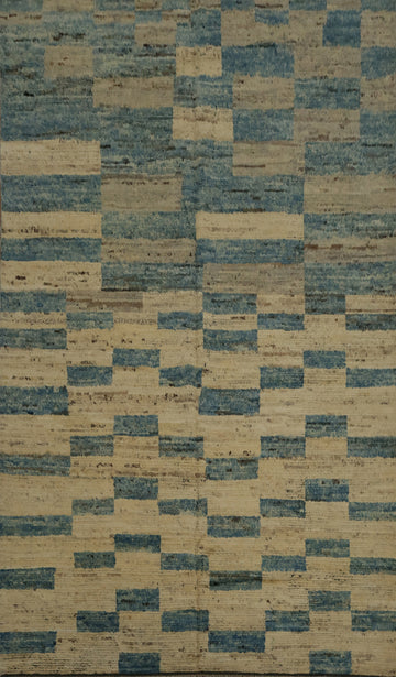 Chic Blocks Moroccan Area Rug 6x9 in Subtle Blue and Beige