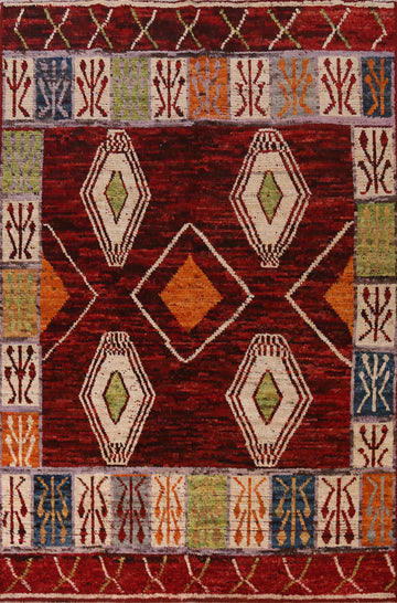 Red Geometric Moroccan Oriental Area Rug 7x10