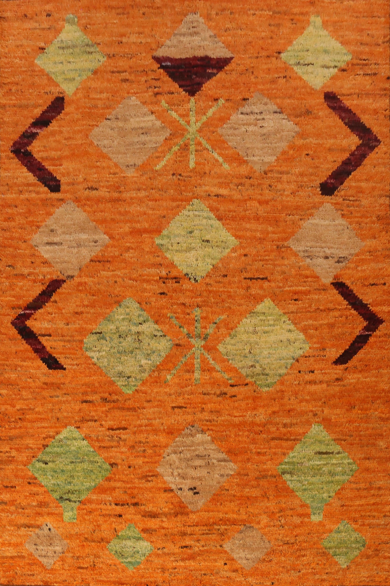 Orange Wool Handmade Moroccan Oriental Area Rug 7x10