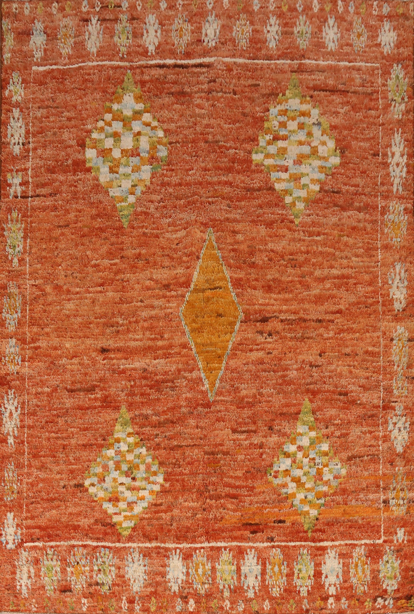 Orange Wool Moroccan Oriental Area Rug 7x10