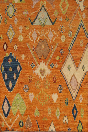 Orange Wool Moroccan Oriental Area Rug 5x8