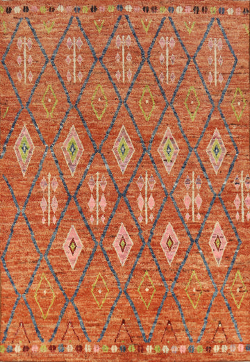 Trellis Wool Orange Moroccan Oriental Area Rug 7x10