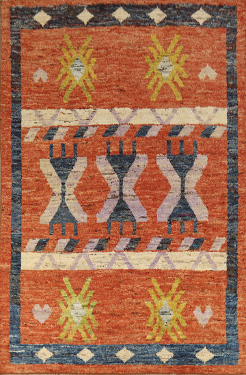 Orange Wool Moroccan Oriental Area Rug 7x10