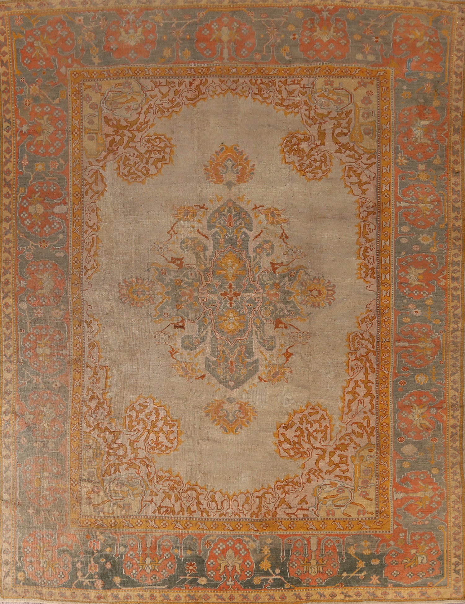Pre-1900 Antique Vegetable Dye Oushak Turkish Area Rug 10x12