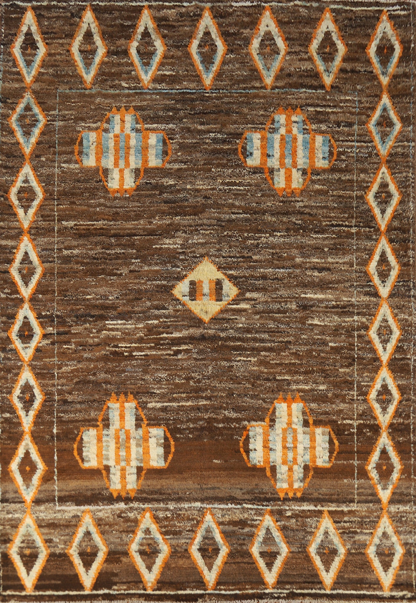 Brown Wool Moroccan Oriental Area Rug 7x9