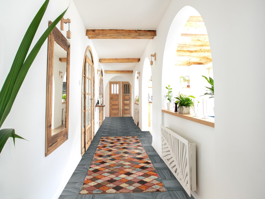All-Over Trellis Wool Moroccan Oriental Runner Rug 3x10