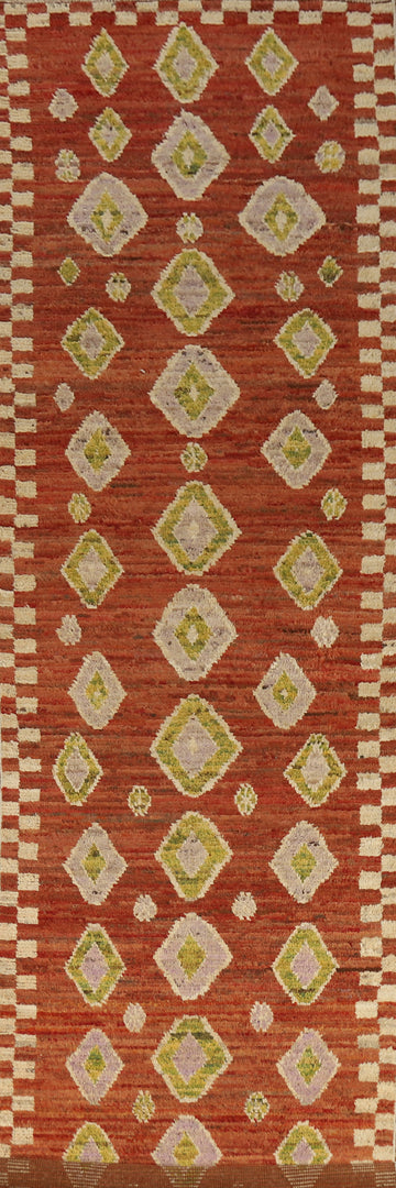 Orange Wool Handmade Moroccan Oriental Runner Rug 3x16