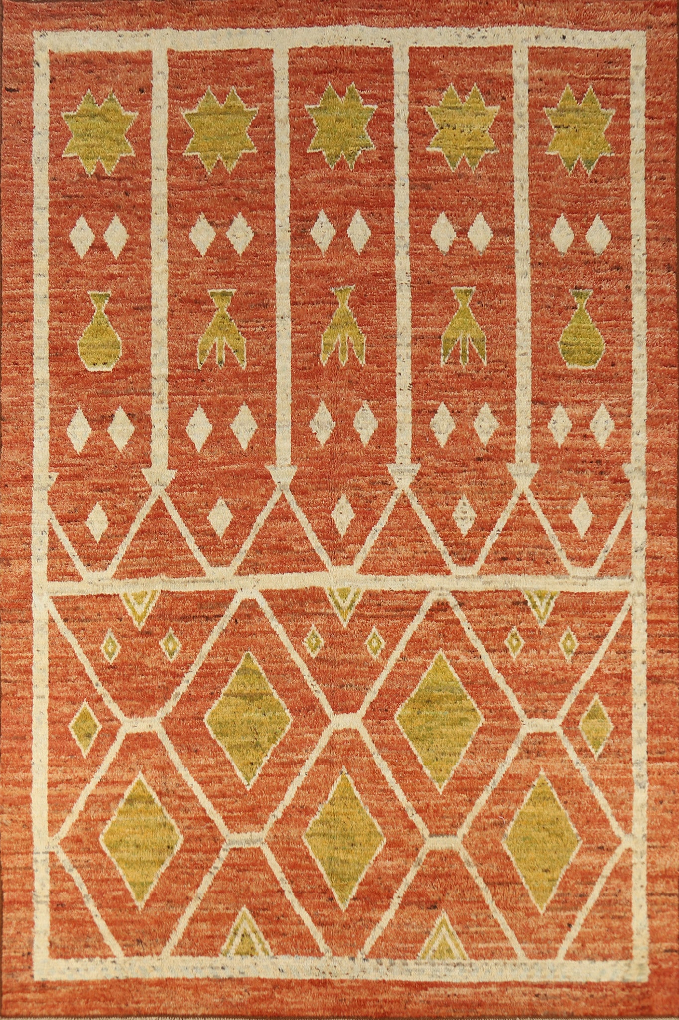 Orange Wool Handmade Moroccan Oriental Area Rug 7x10