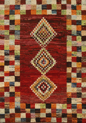 Red Checkered Moroccan Oriental Area Rug 6x8