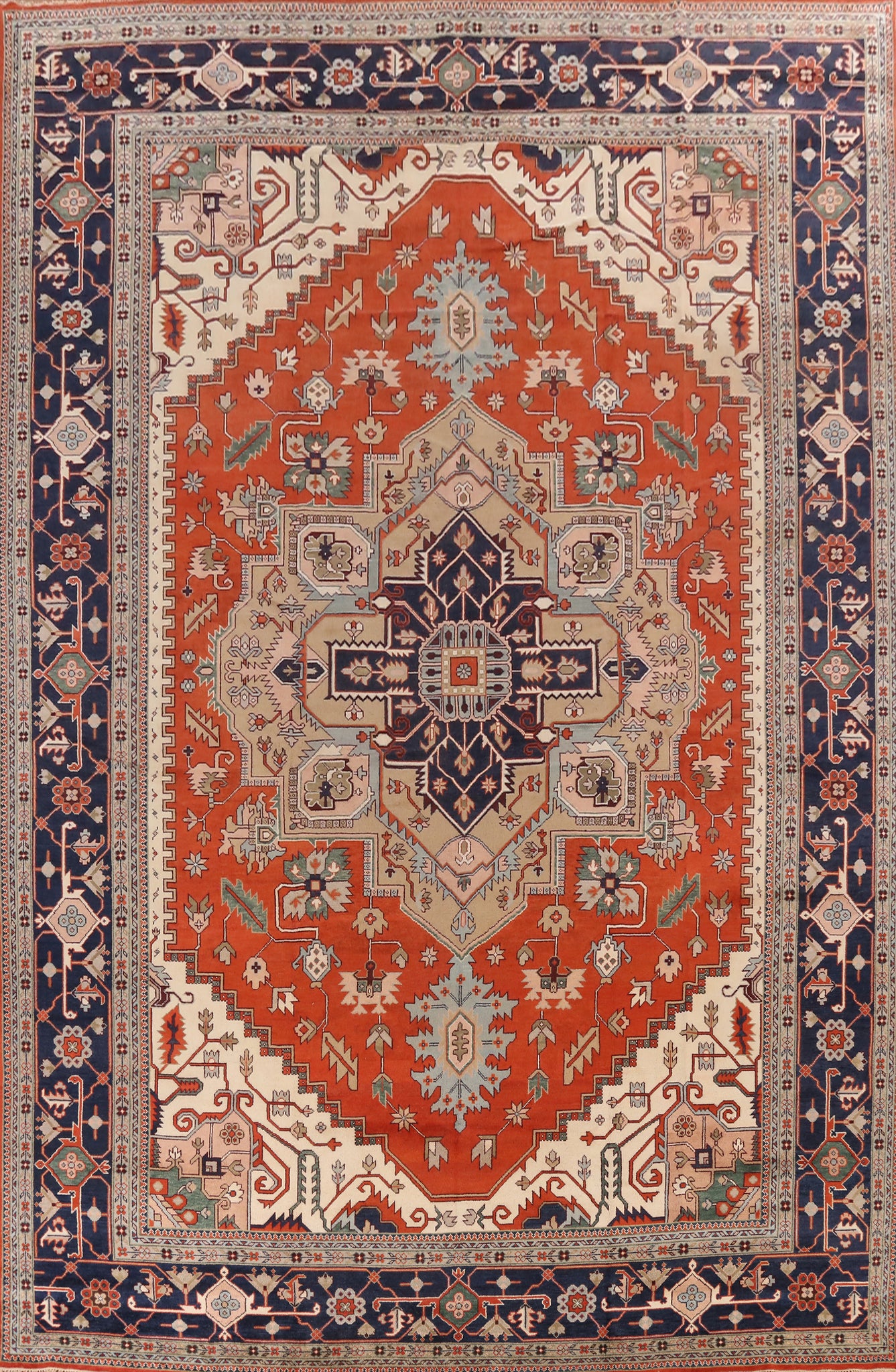 Orange Wool Medallion Heriz Serapi Indian Large Rug 16x25